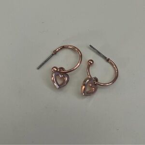 Rose Gold Heart Charm Hoop Earrings - Women Jewelry